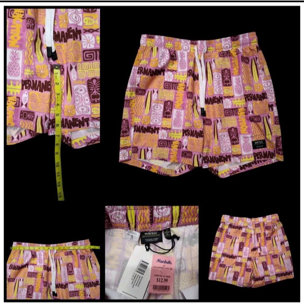 NWT Swim Trunks/Shorts WESC Permanent Vacation Tiki Pineapple Beach Motif Sz L
